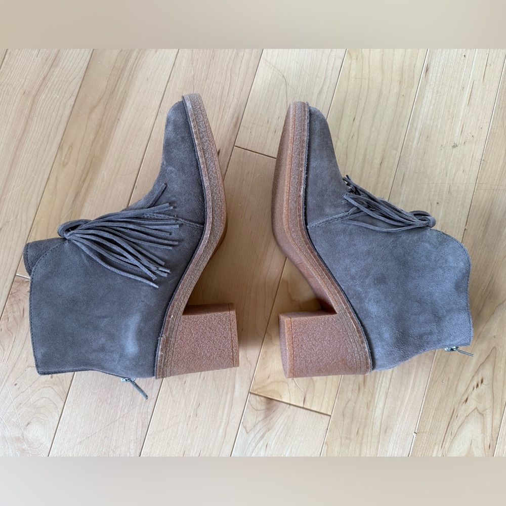 UGG Corin gray suede fridge tassel ankle booties, size 6.5 - Picture 3 of 12